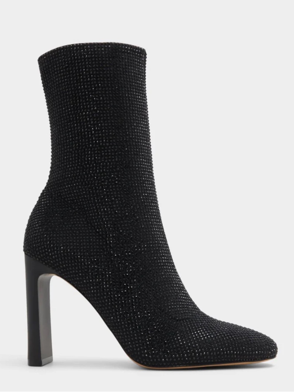 Aldo Black Rhinestone Stretch Sock Bootie with Block Heel